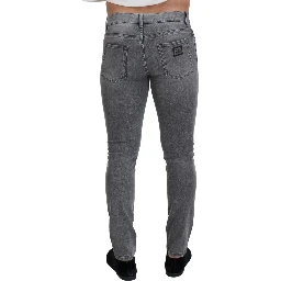 Grey Washed Cotton Skinny Denim Jeans