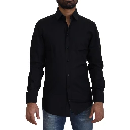 Black Cotton Slim Fit Formal Dress GOLD Shirt