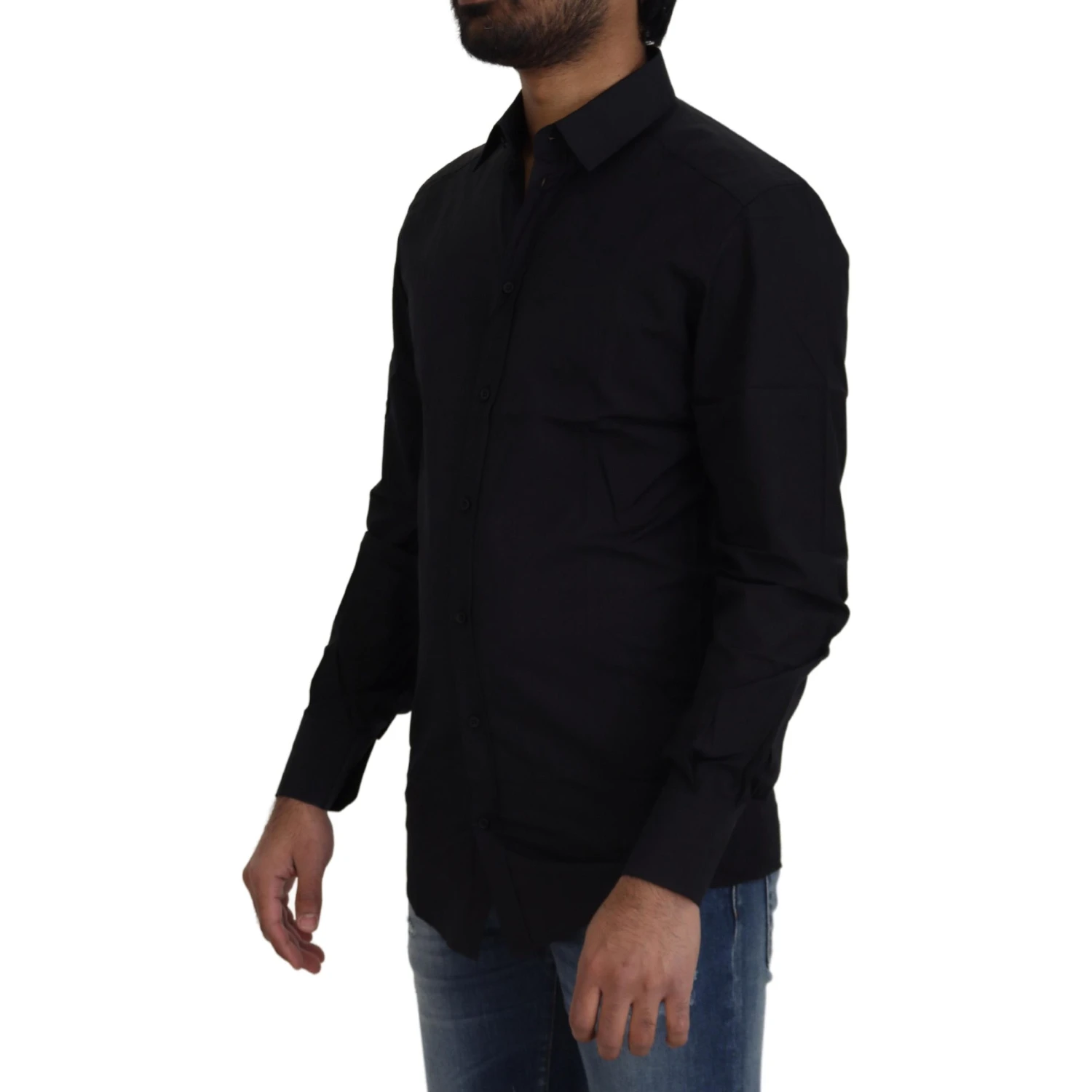 Black Cotton Slim Fit Formal Dress GOLD Shirt