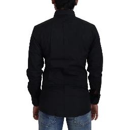 Black Cotton Slim Fit Formal Dress GOLD Shirt
