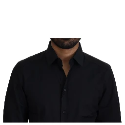 Black Cotton Slim Fit Formal Dress GOLD Shirt