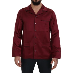 Red Silk Lounge Top Pajama Sleepwear Shirt