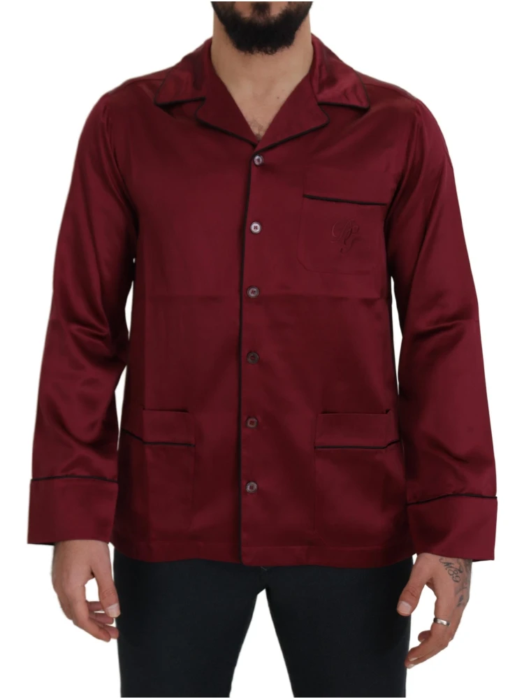 Red Silk Lounge Top Pajama Sleepwear Shirt