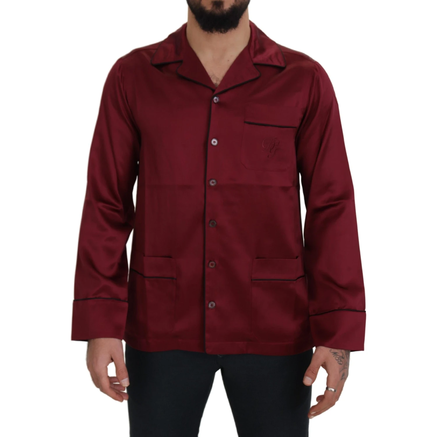 Red Silk Lounge Top Pajama Sleepwear Shirt