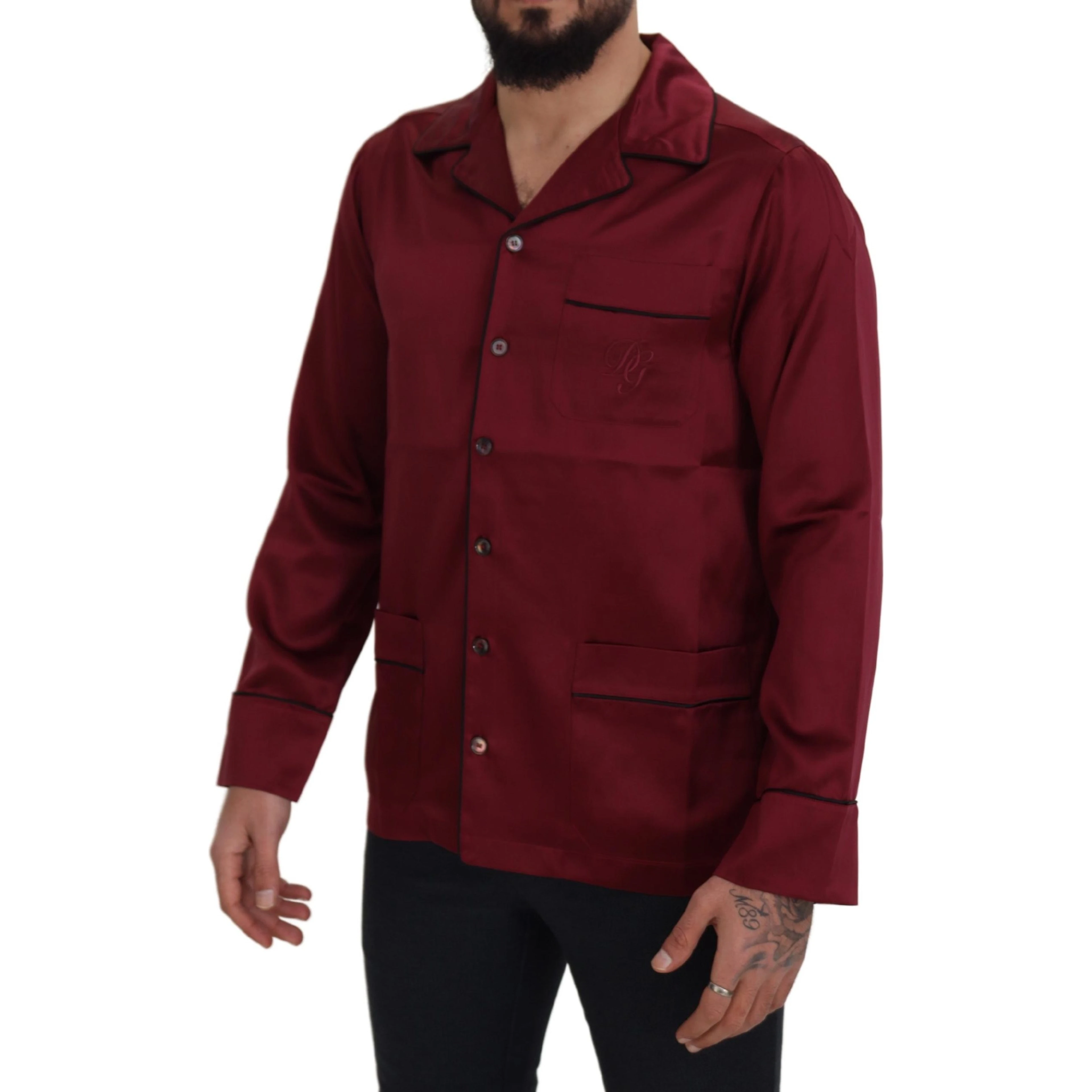 Red Silk Lounge Top Pajama Sleepwear Shirt