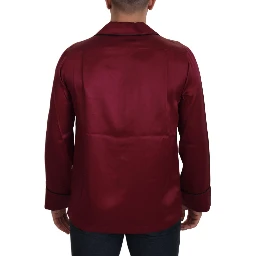 Red Silk Lounge Top Pajama Sleepwear Shirt