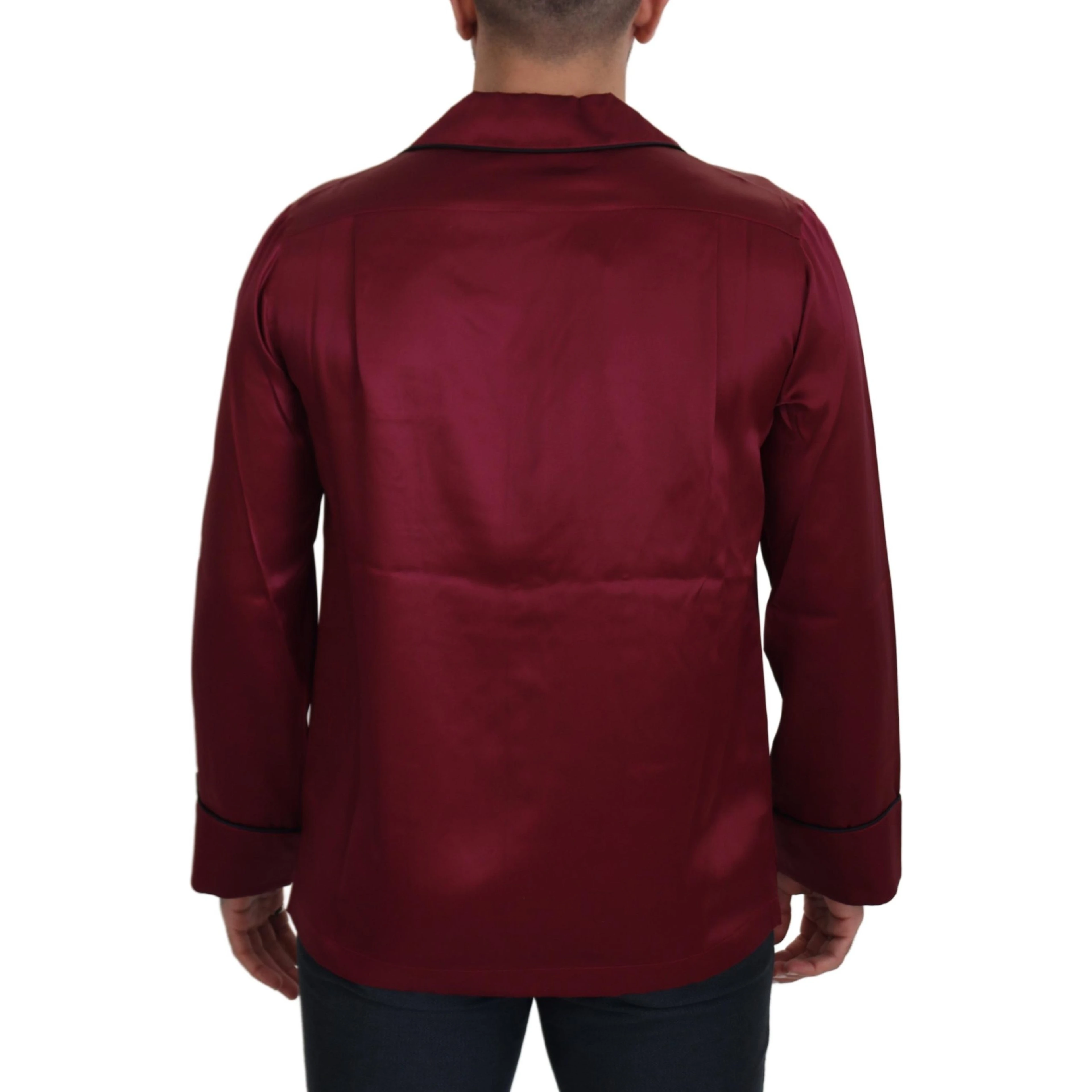 Red Silk Lounge Top Pajama Sleepwear Shirt