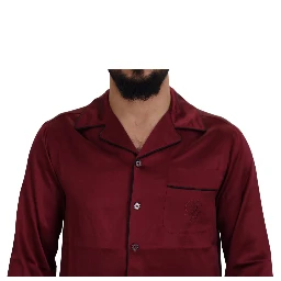 Red Silk Lounge Top Pajama Sleepwear Shirt