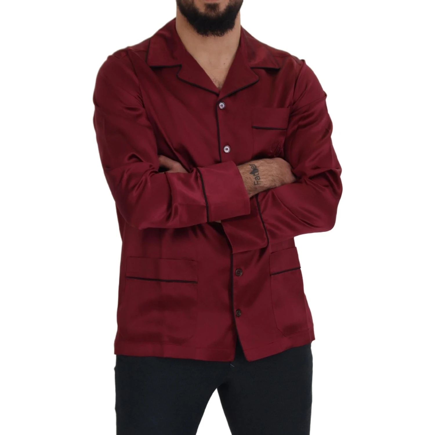 Red Silk Lounge Top Pajama Sleepwear Shirt