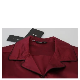 Red Silk Lounge Top Pajama Sleepwear Shirt