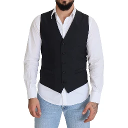 Black Wool Stretch Waistcoat Formal Vest
