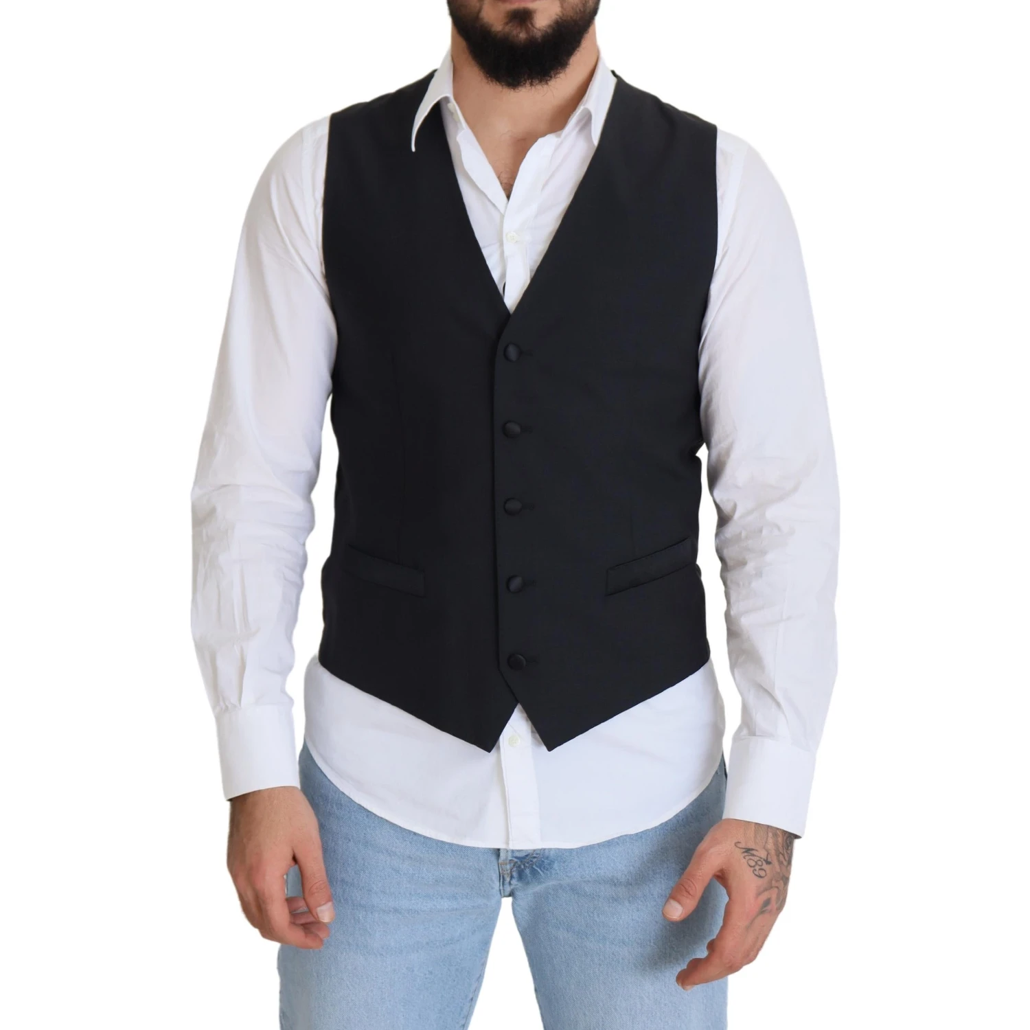 Black Wool Stretch Waistcoat Formal Vest
