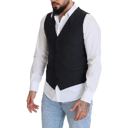 Black Wool Stretch Waistcoat Formal Vest