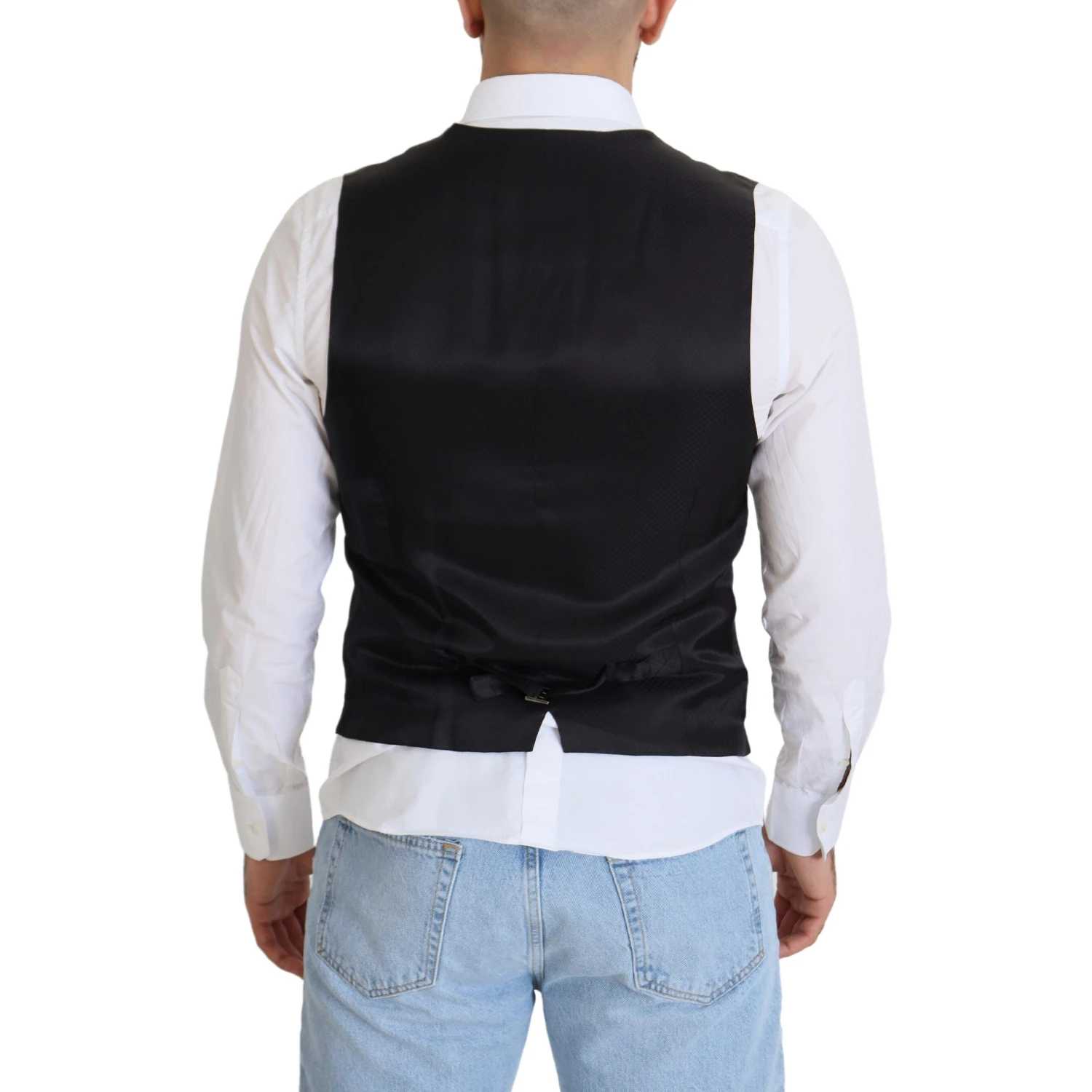 Black Wool Stretch Waistcoat Formal Vest