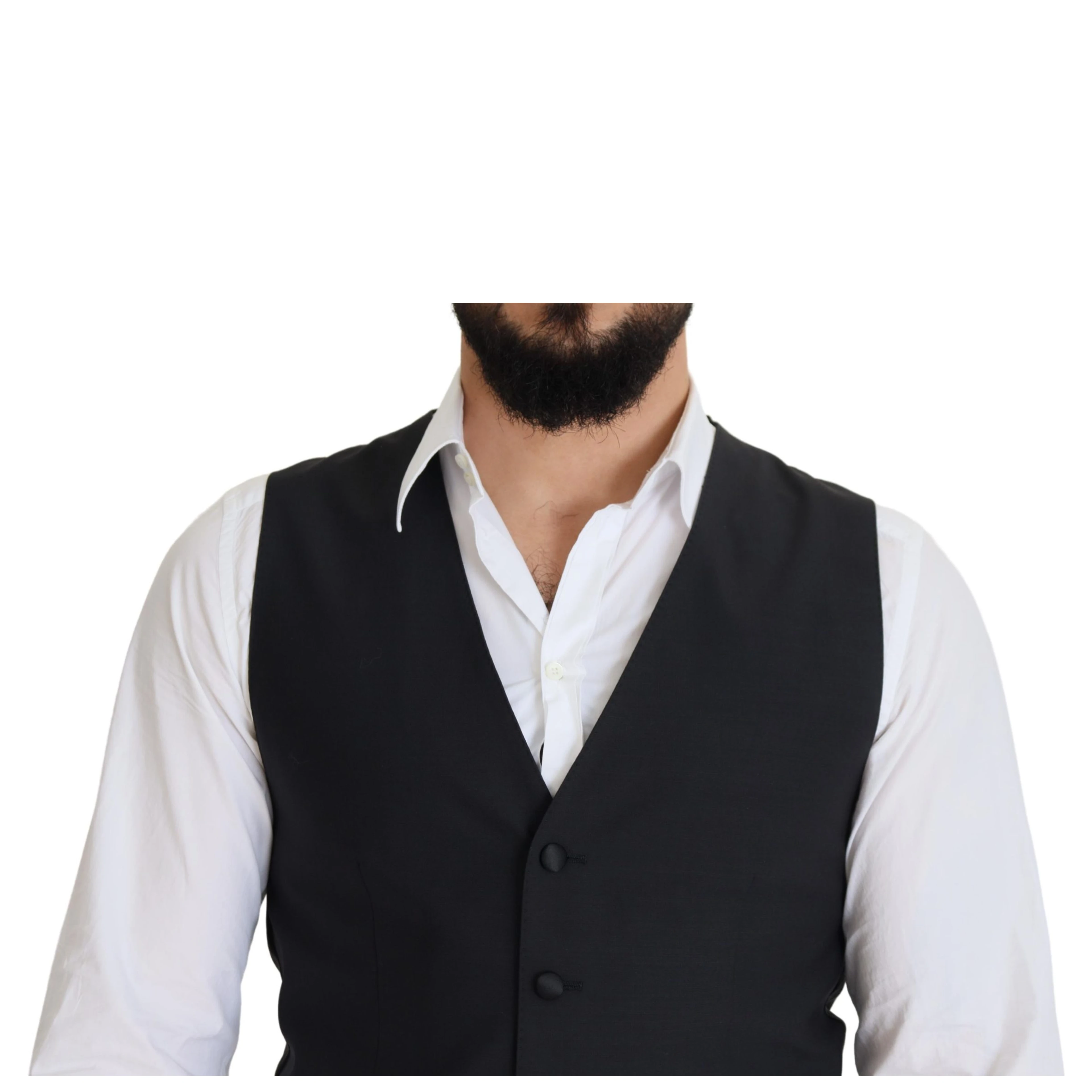 Black Wool Stretch Waistcoat Formal Vest