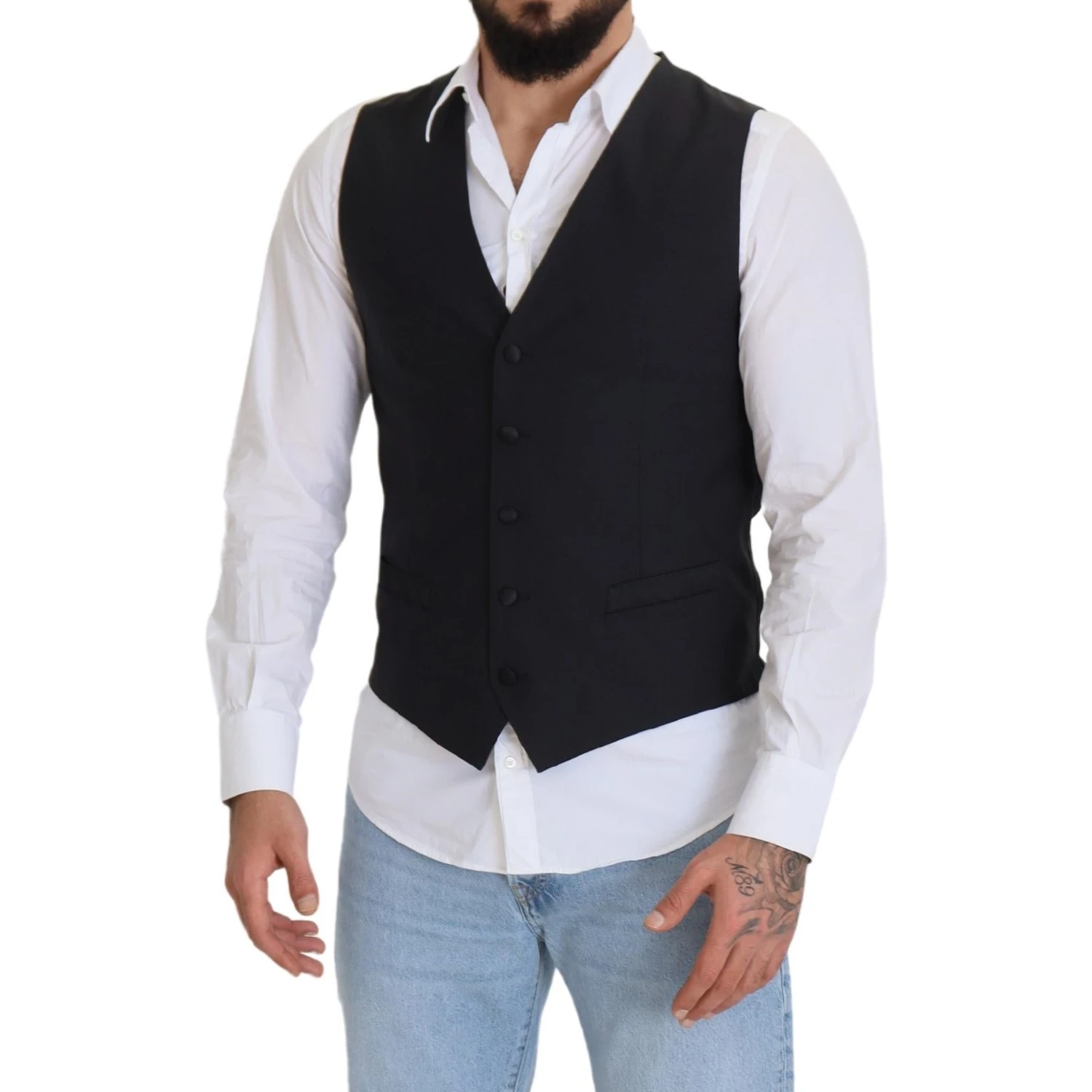 Black Wool Stretch Waistcoat Formal Vest