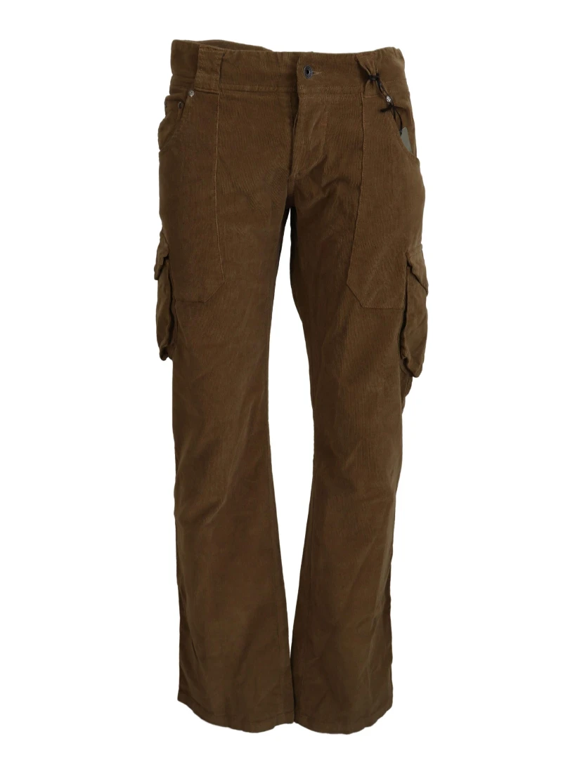 Brown Cotton Corduroy Cargo Pants