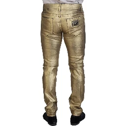 Gold Cotton Tattered Skinny Men Denim Jeans