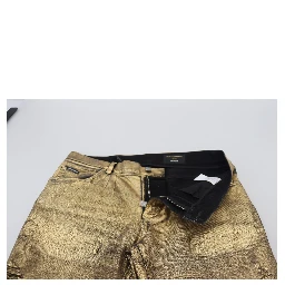 Gold Cotton Tattered Skinny Men Denim Jeans