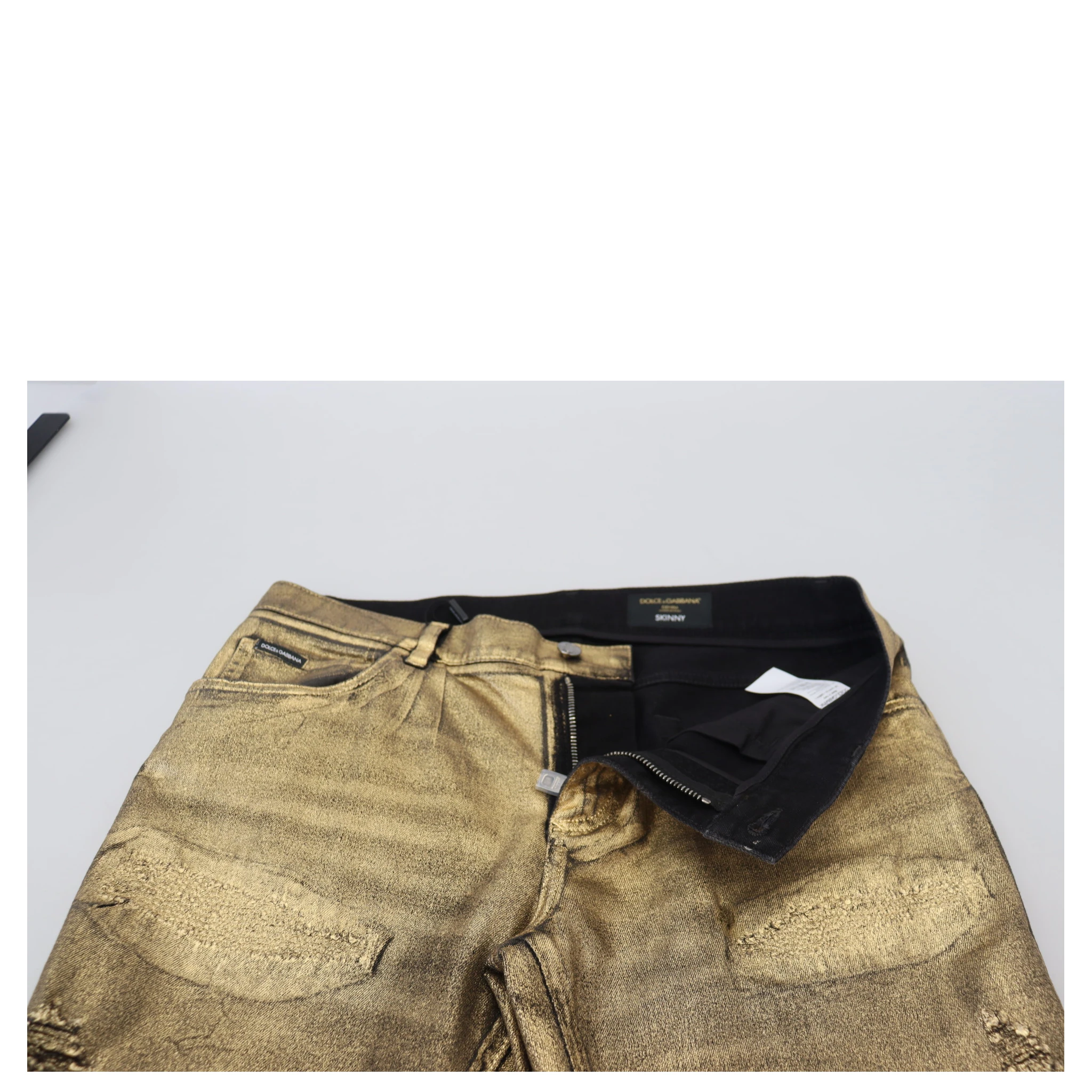 Gold Cotton Tattered Skinny Men Denim Jeans