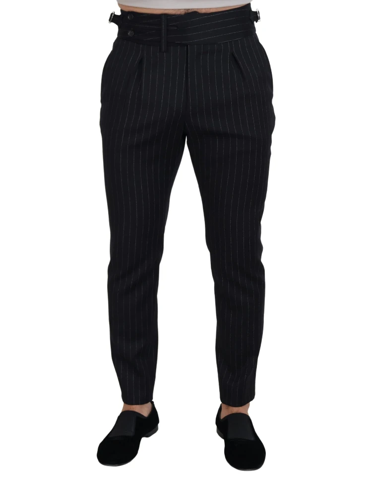 Black Wool Striped Chino Pants