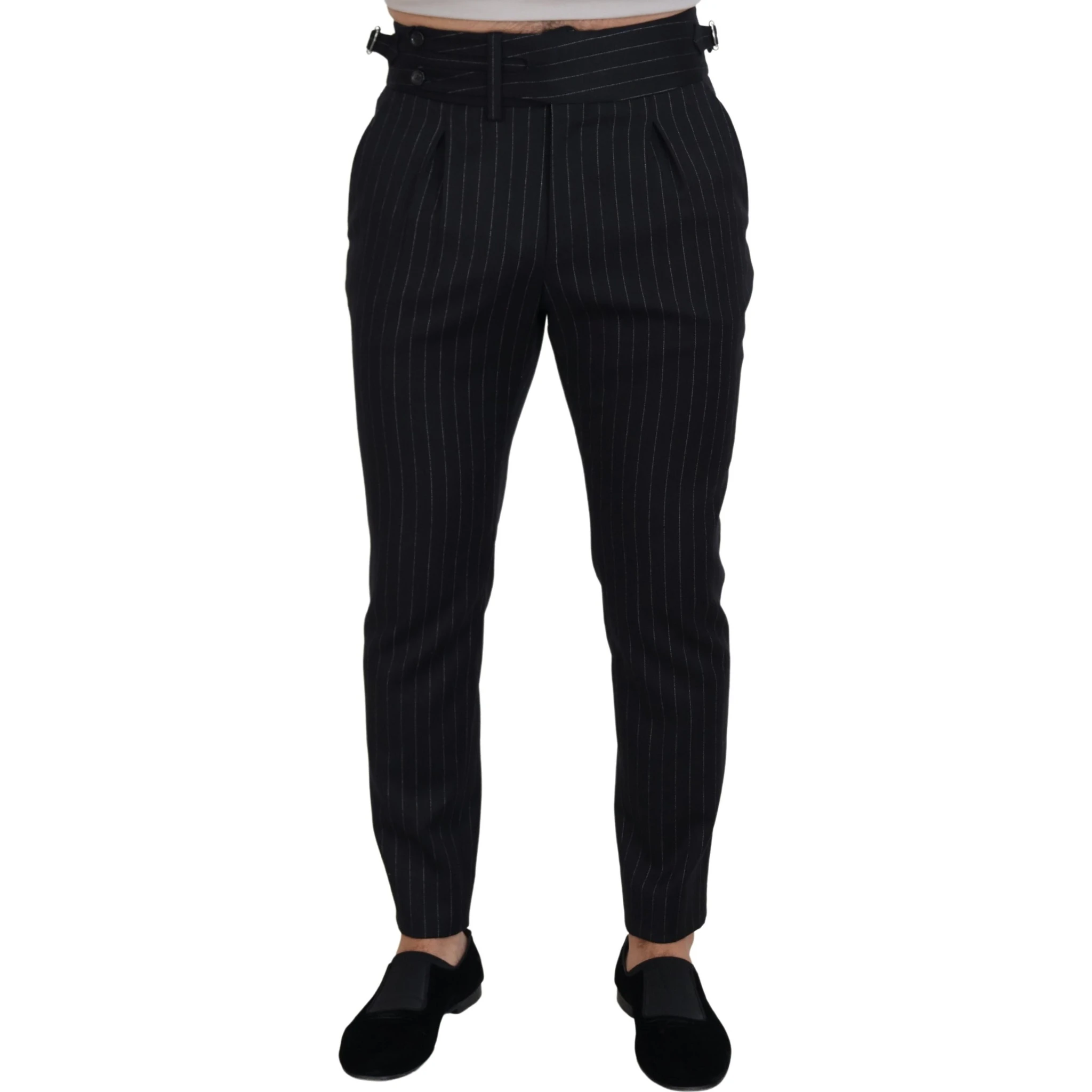 Black Wool Striped Chino Pants