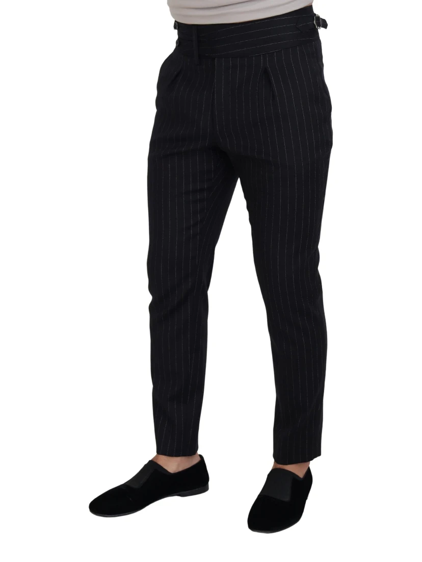 Black Wool Striped Chino Pants