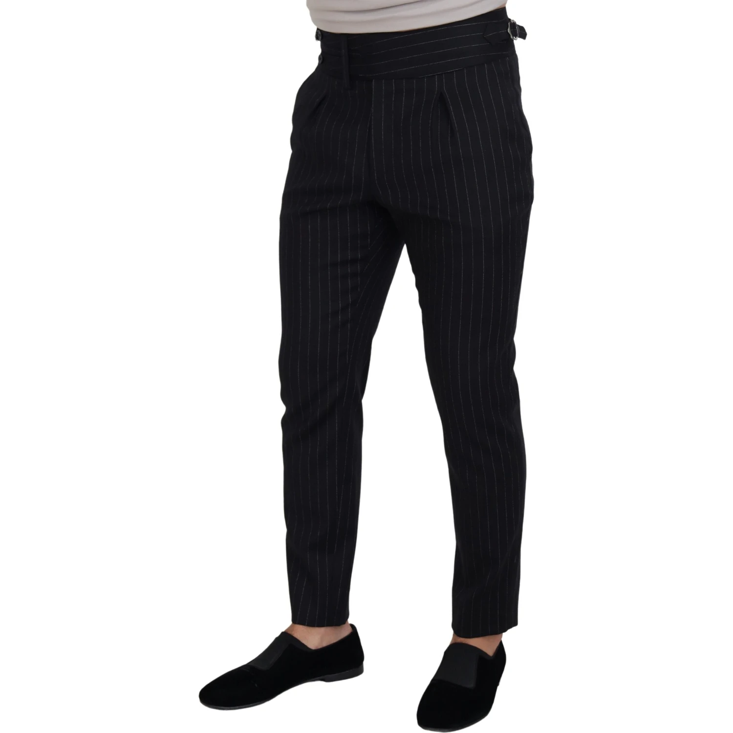 Black Wool Striped Chino Pants