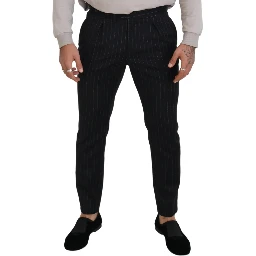 Black Wool Striped Chino Pants