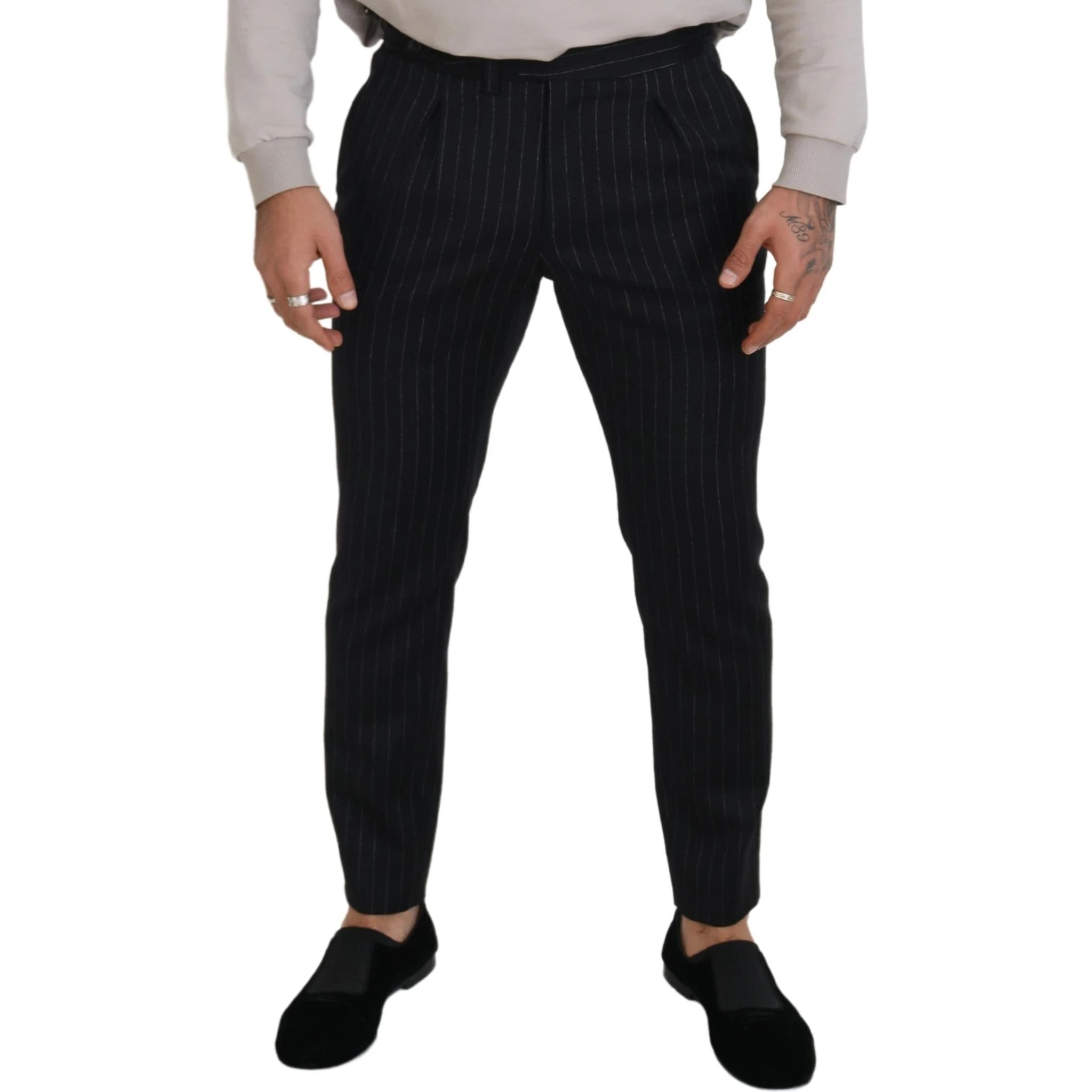 Black Wool Striped Chino Pants