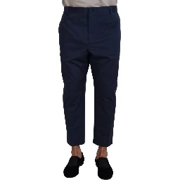 Blue Cotton Men Cropped Pants