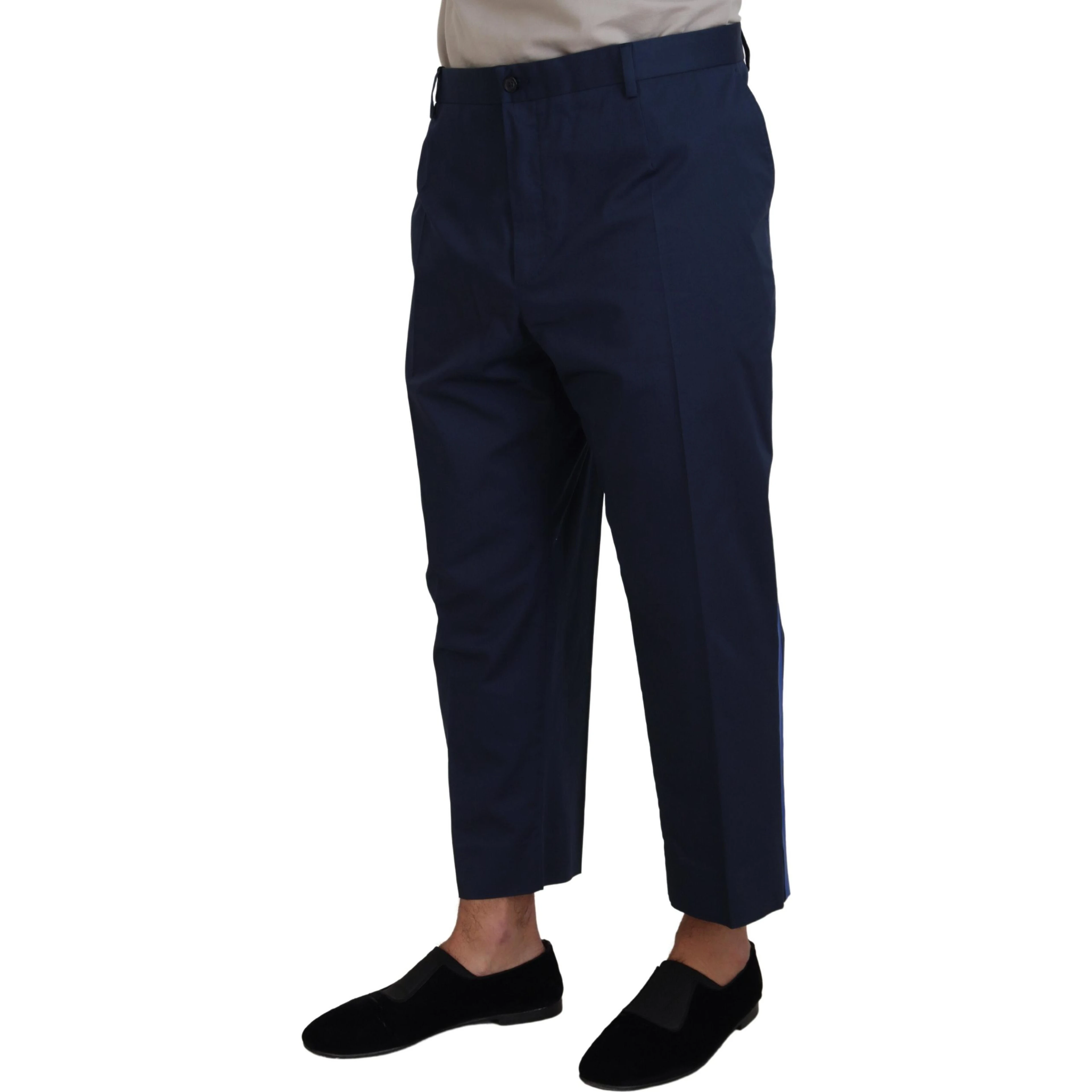 Blue Cotton Men Cropped Pants