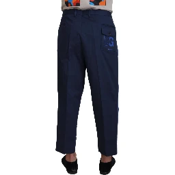 Blue Cotton Men Cropped Pants