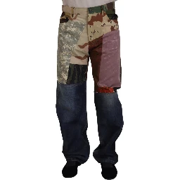 Multicolor Silk Patchwork Men Denim Jeans