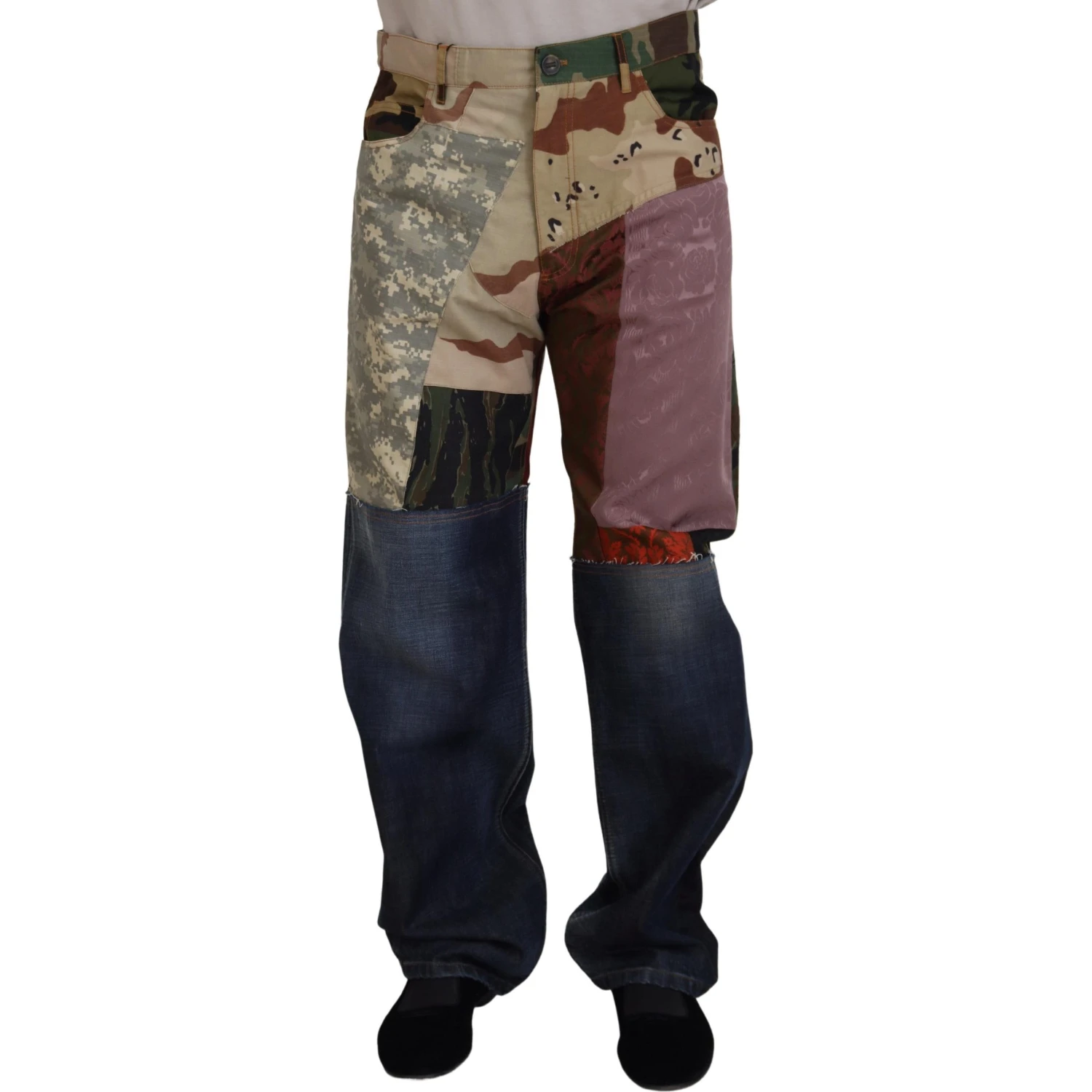 Multicolor Silk Patchwork Men Denim Jeans