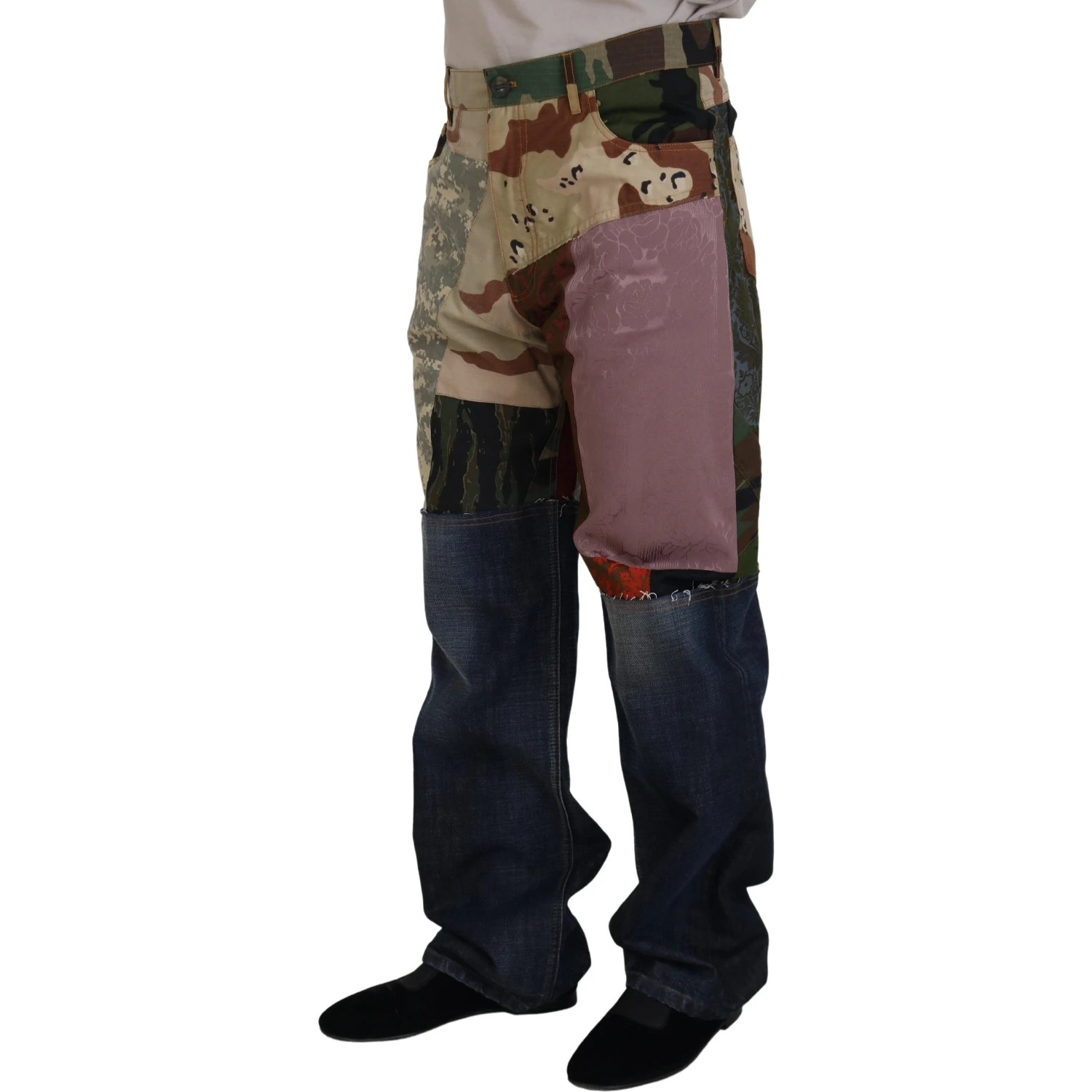 Multicolor Silk Patchwork Men Denim Jeans