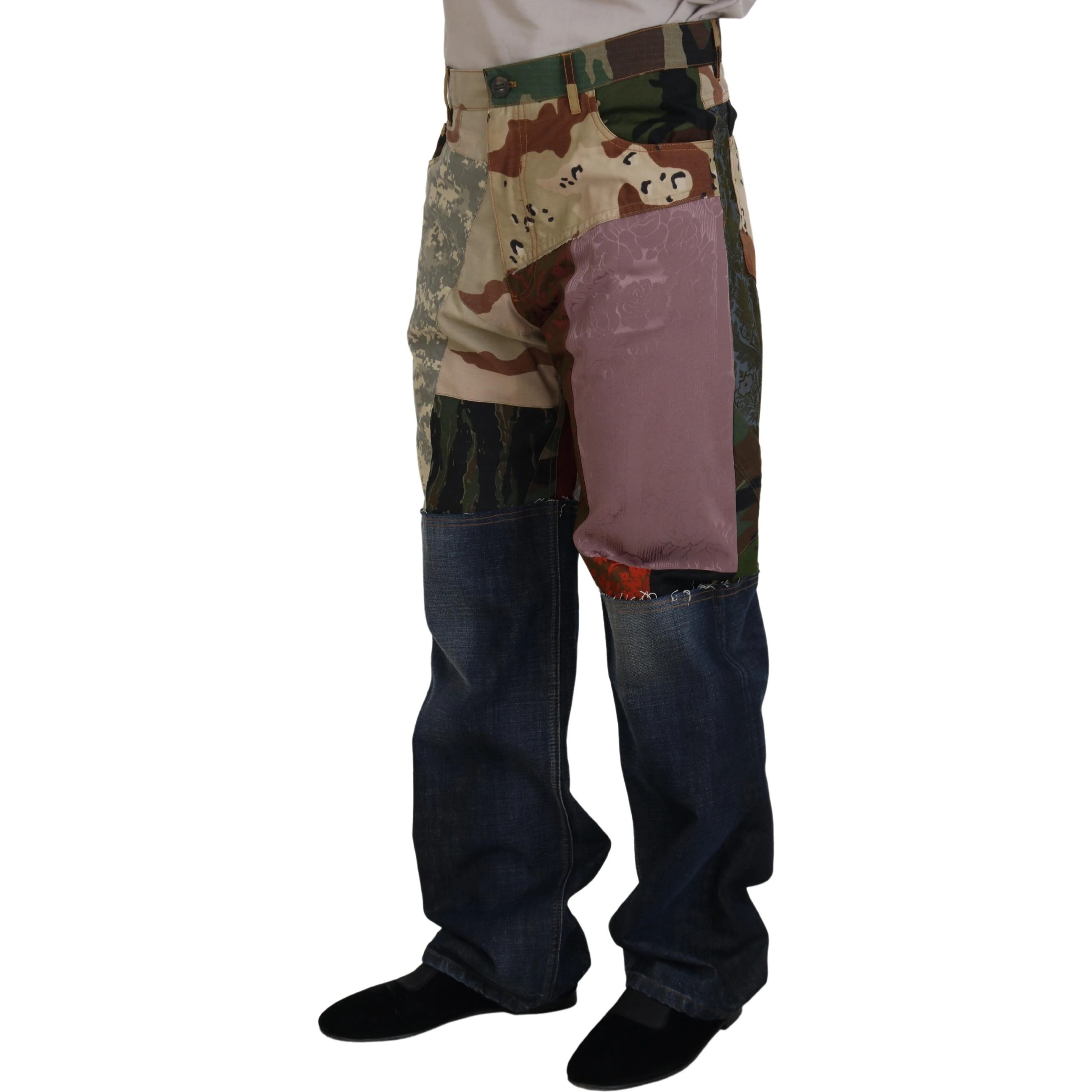 Multicolor Silk Patchwork Men Denim Jeans