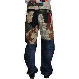 Multicolor Silk Patchwork Men Denim Jeans