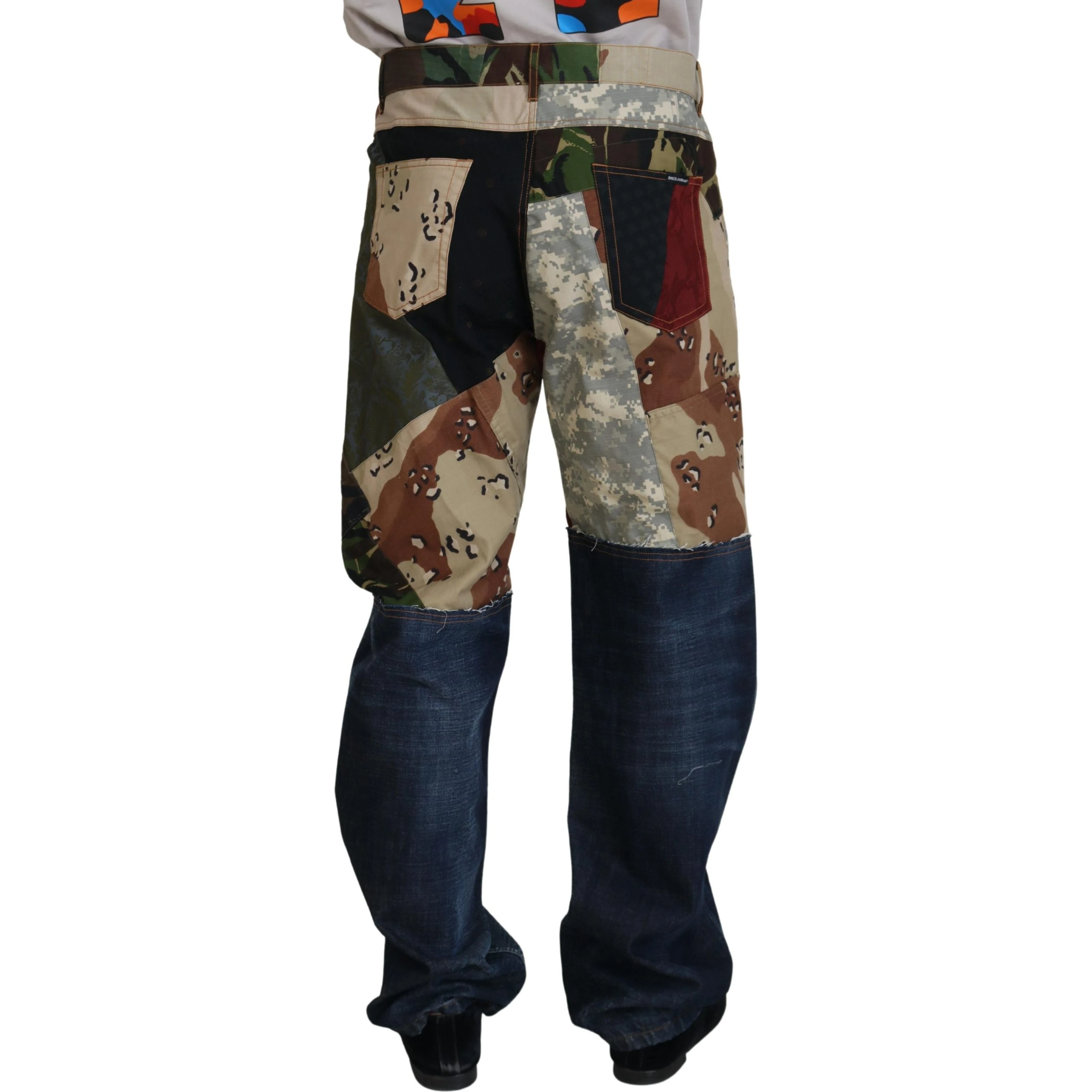Multicolor Silk Patchwork Men Denim Jeans