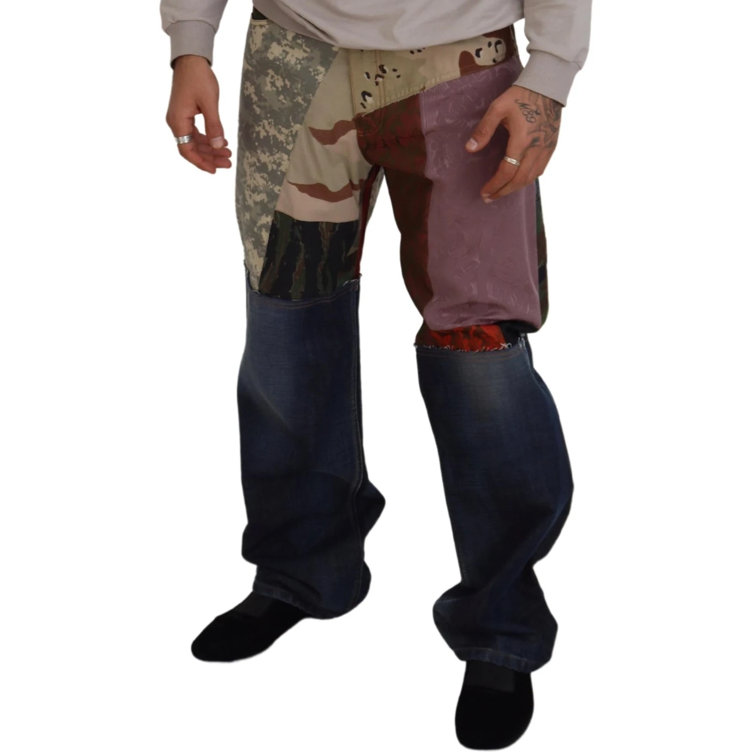 Multicolor Silk Patchwork Men Denim Jeans
