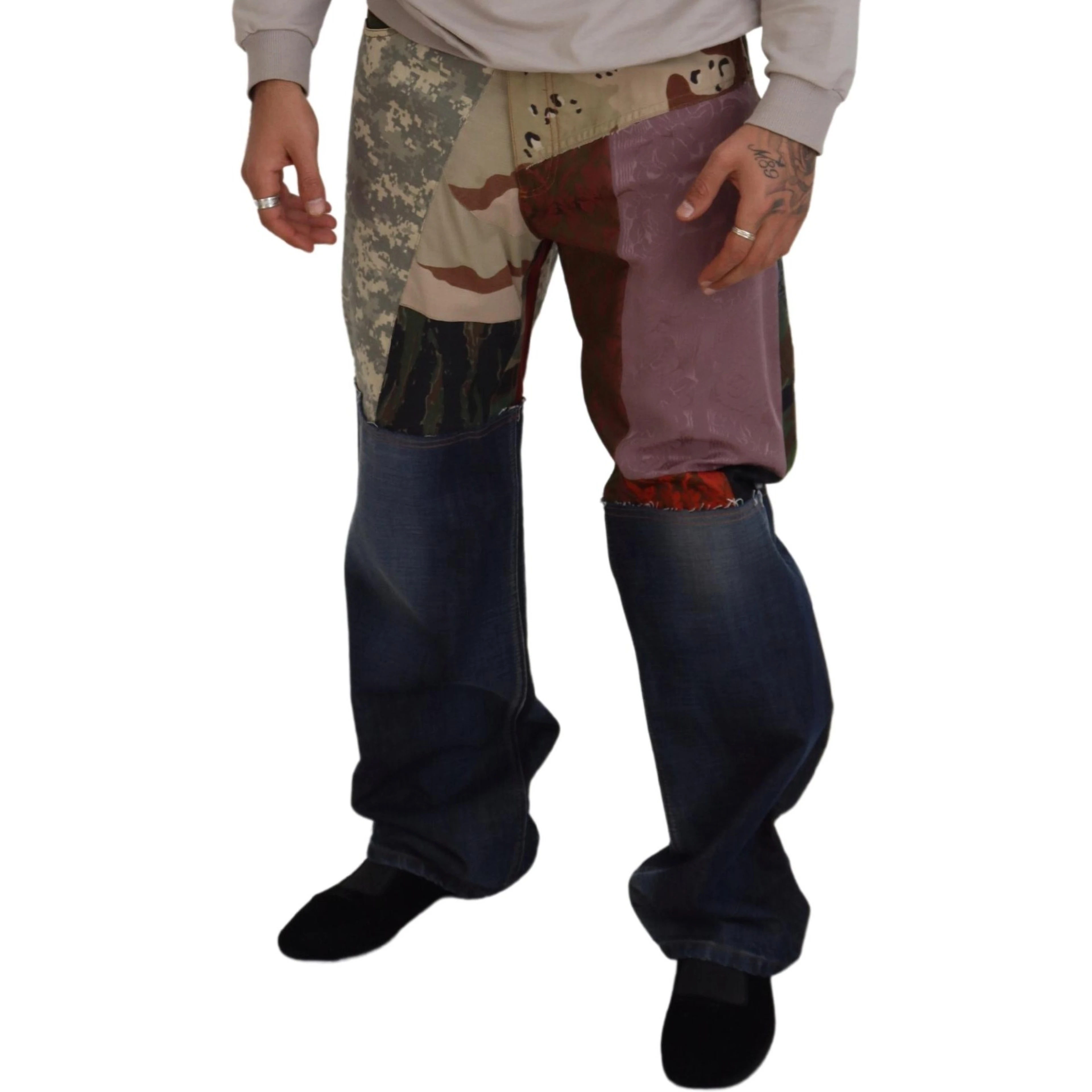 Multicolor Silk Patchwork Men Denim Jeans
