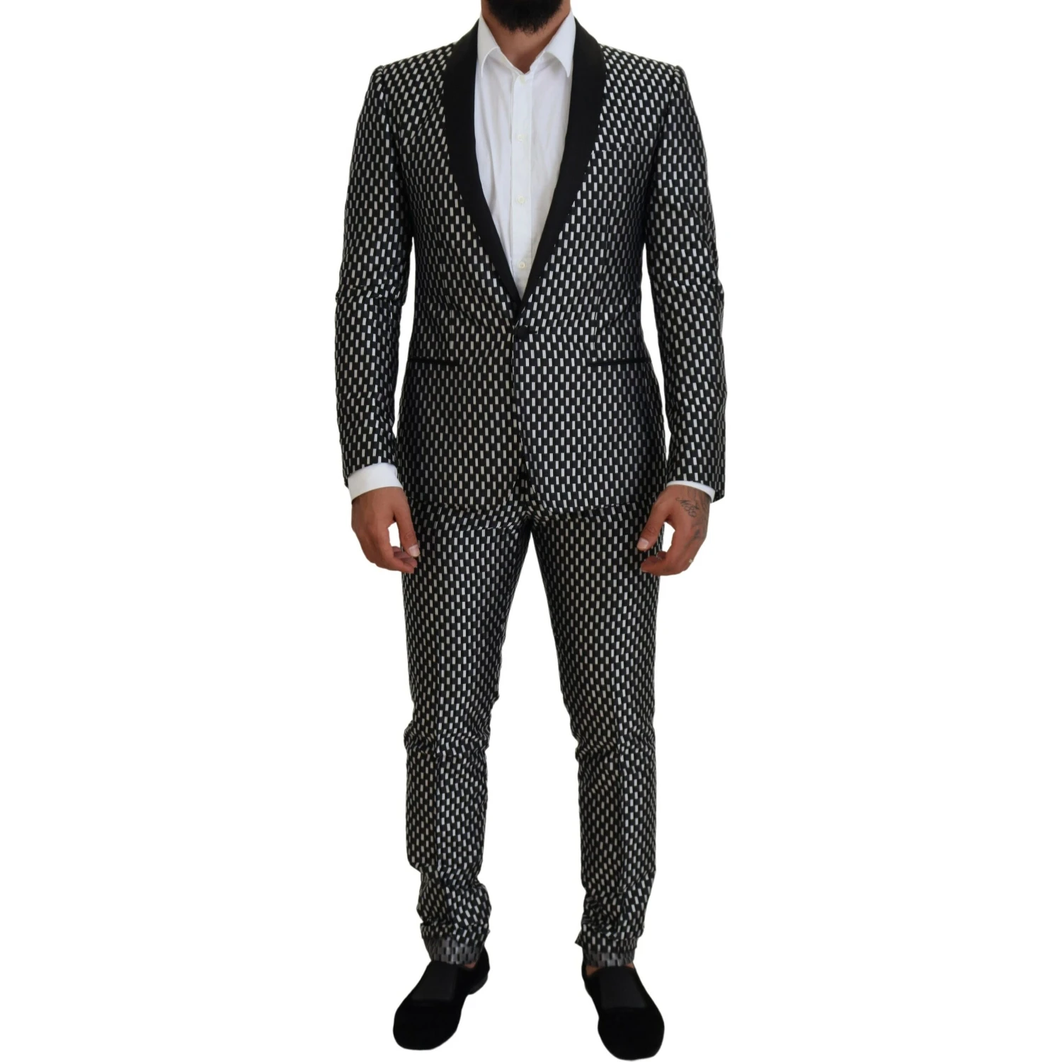 Black White Silk MARTINI Slim Fit Suit