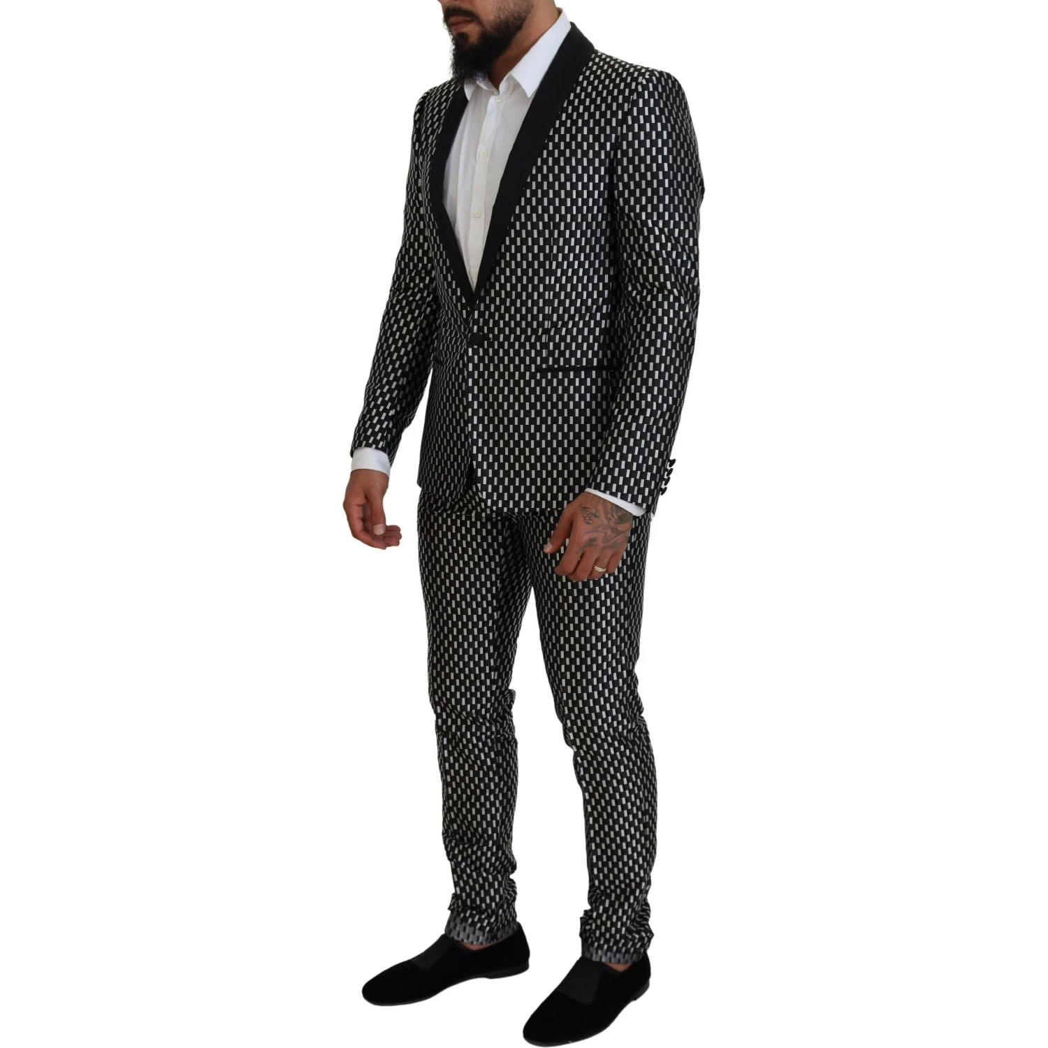 Black White Silk MARTINI Slim Fit Suit