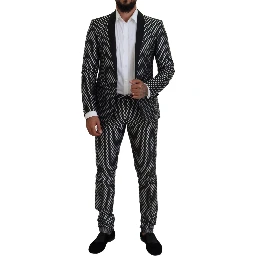Black White Silk MARTINI Slim Fit Suit