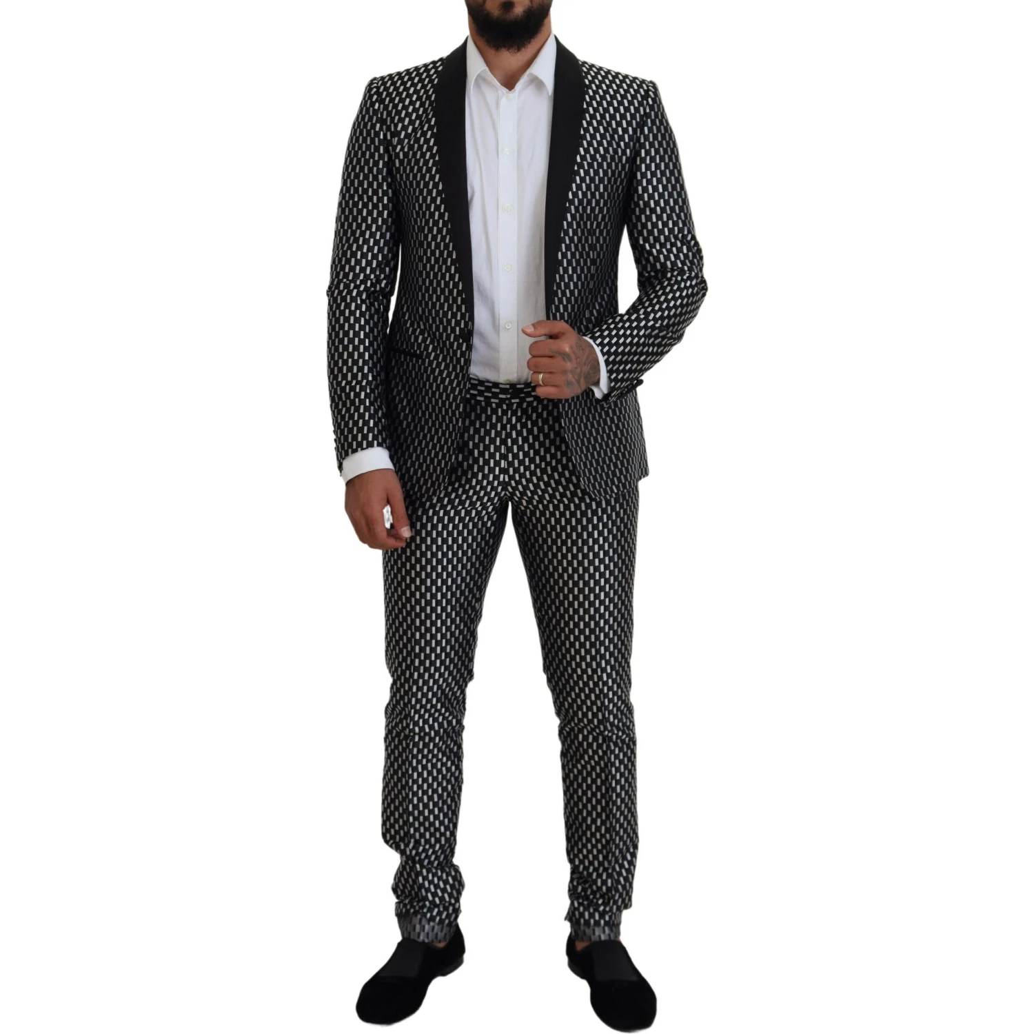 Black White Silk MARTINI Slim Fit Suit