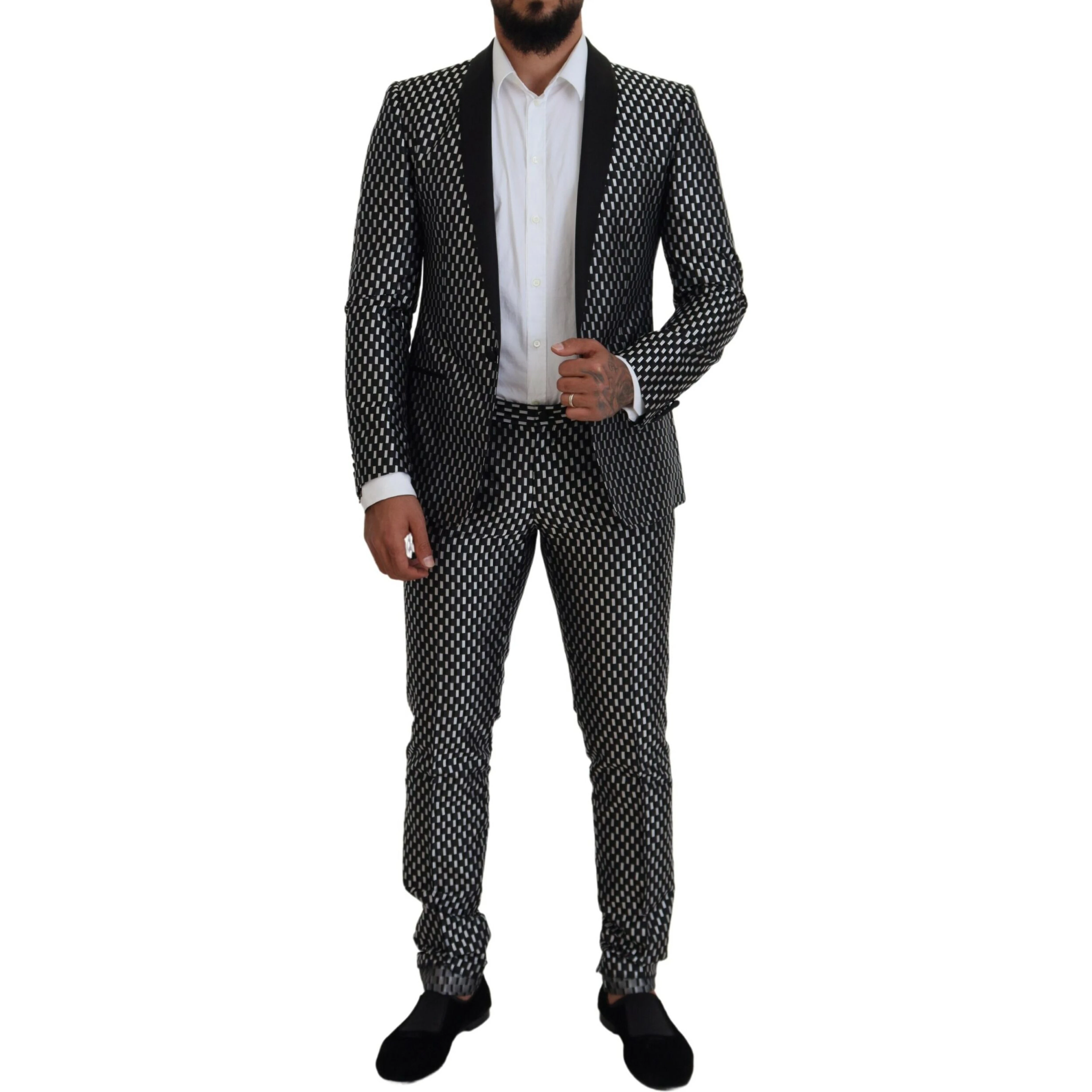Black White Silk MARTINI Slim Fit Suit