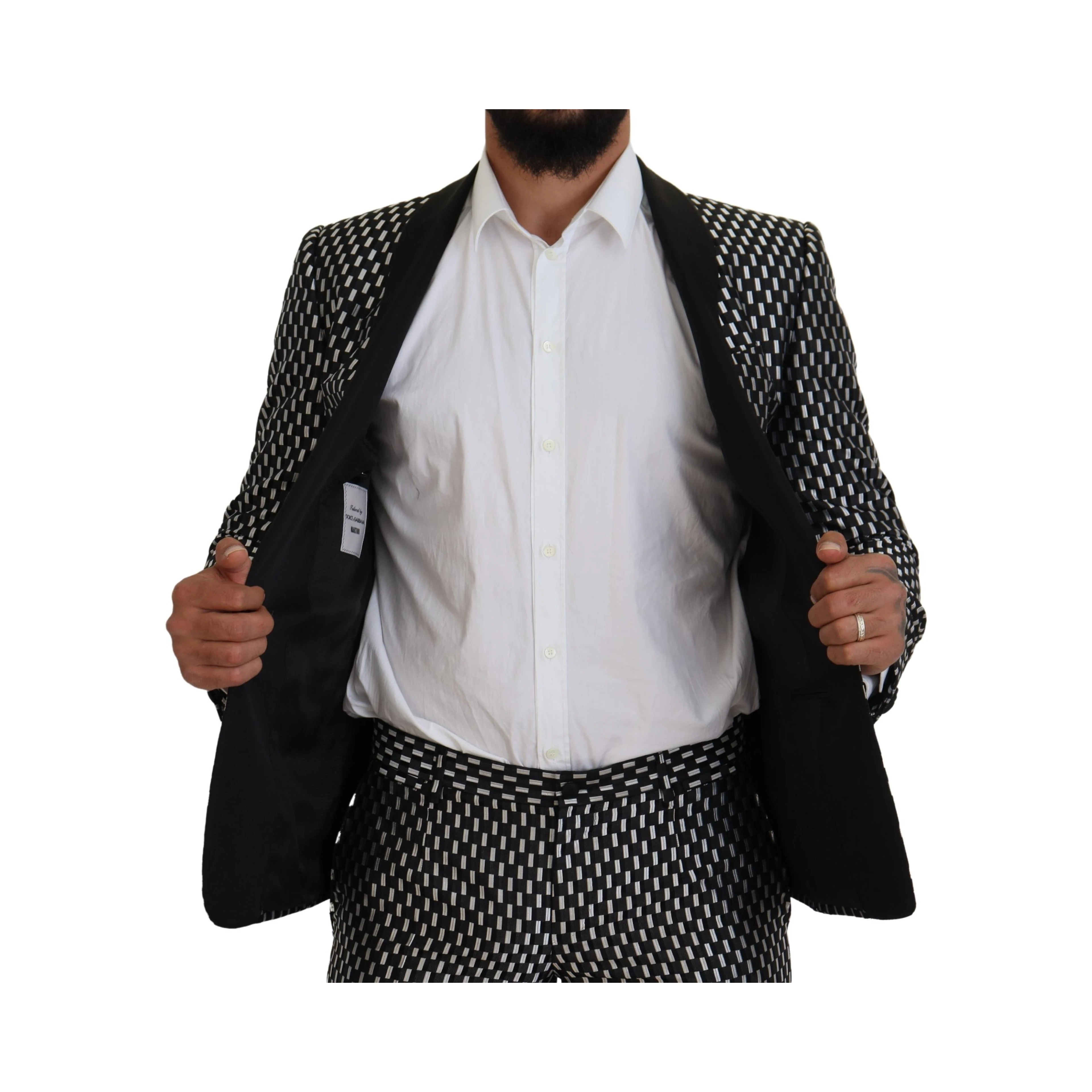 Black White Silk MARTINI Slim Fit Suit