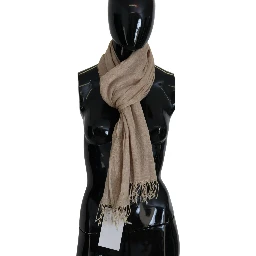 Beige Cotton Shawl Foulard Fringe Scarf