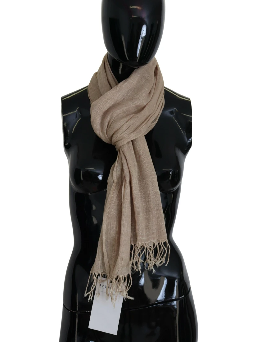 Beige Cotton Shawl Foulard Fringe Scarf