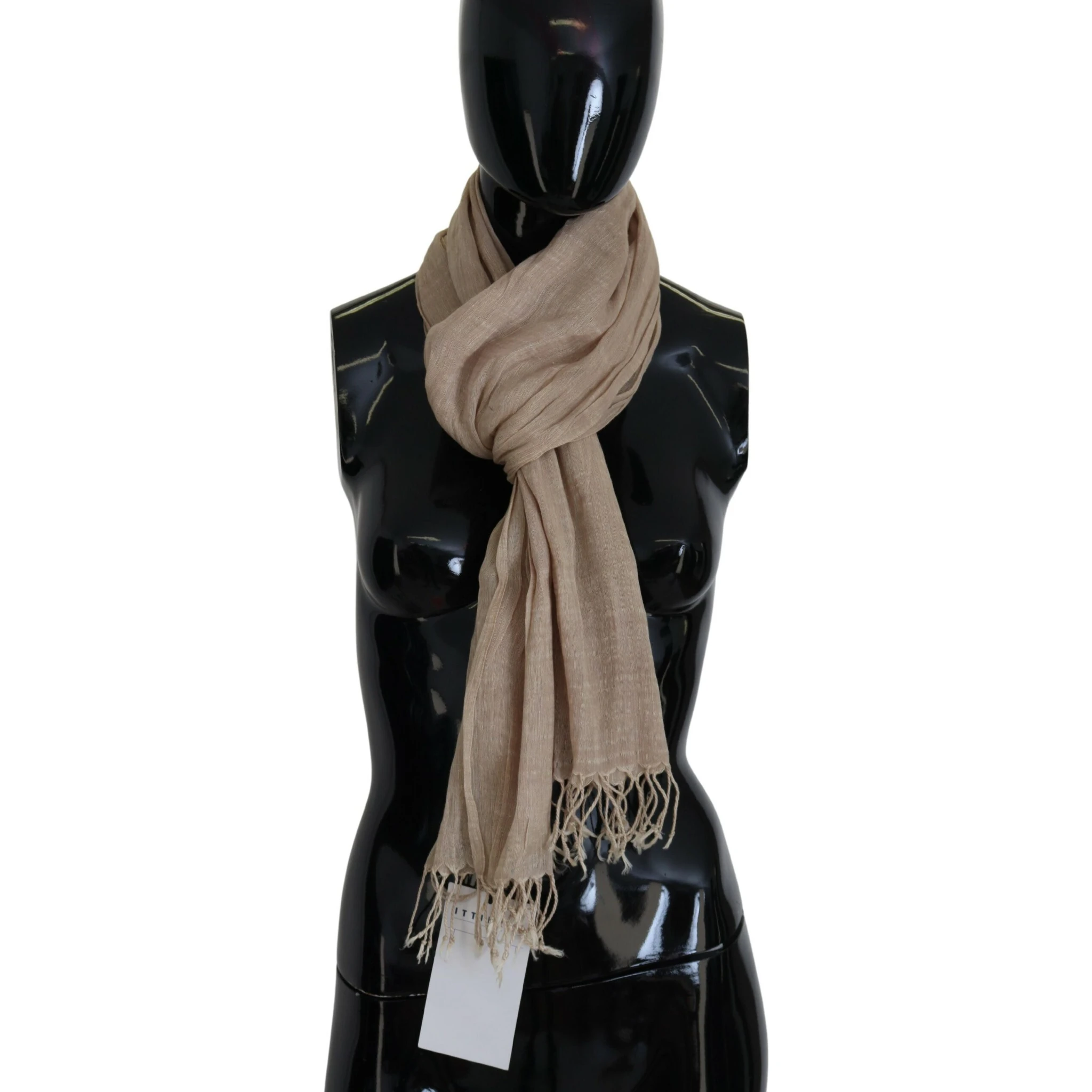 Beige Cotton Shawl Foulard Fringe Scarf